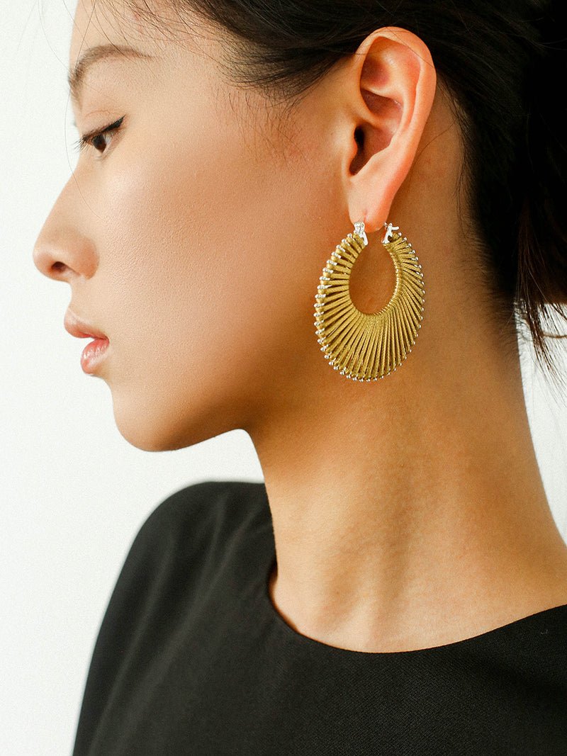 Minimalist Woven Leather Hoop Earrings-Gembea Jewelry