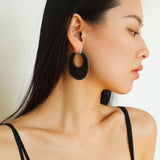 Minimalist Woven Leather Hoop Earrings-Gembea Jewelry