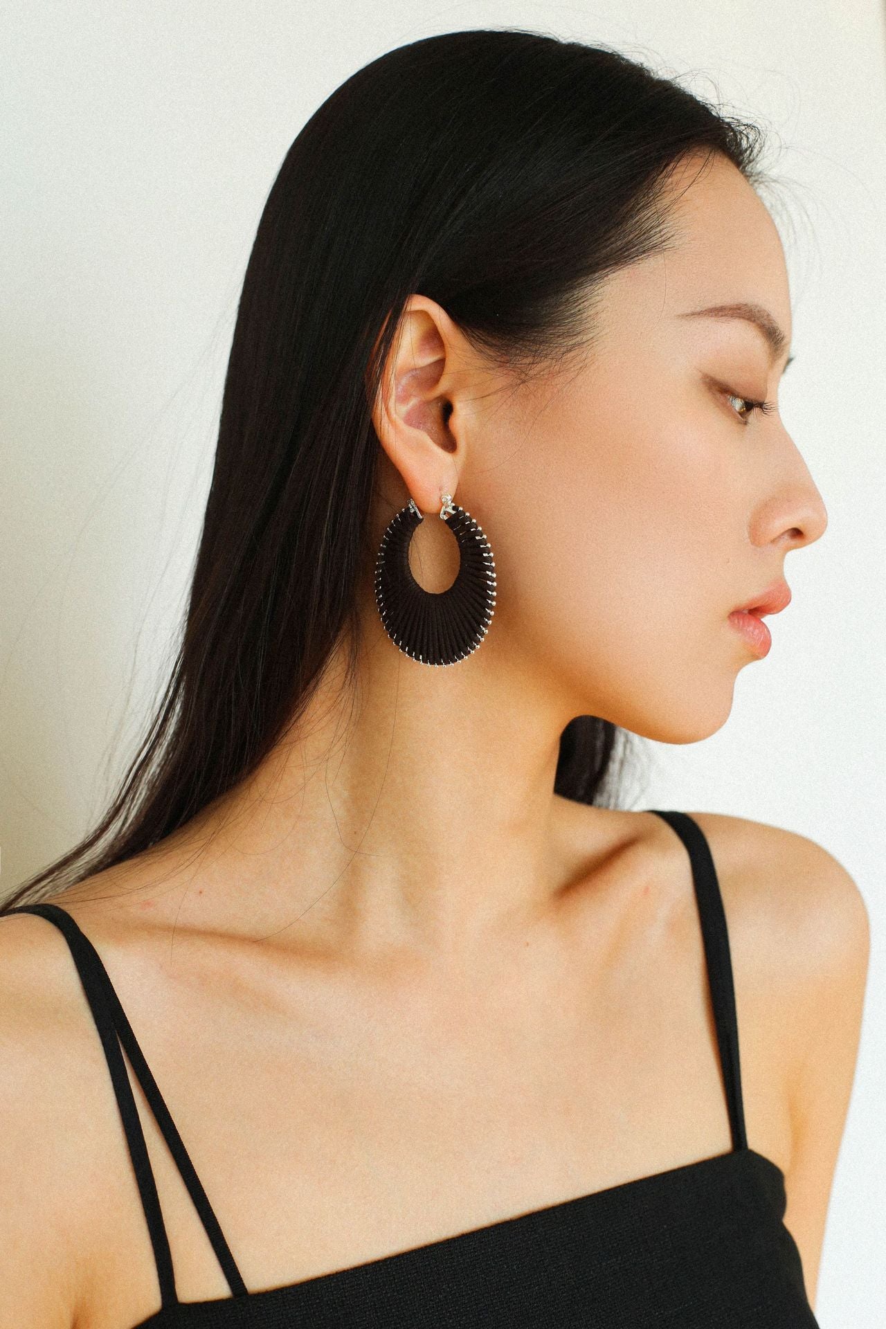 Minimalist Woven Leather Hoop Earrings-Gembea Jewelry