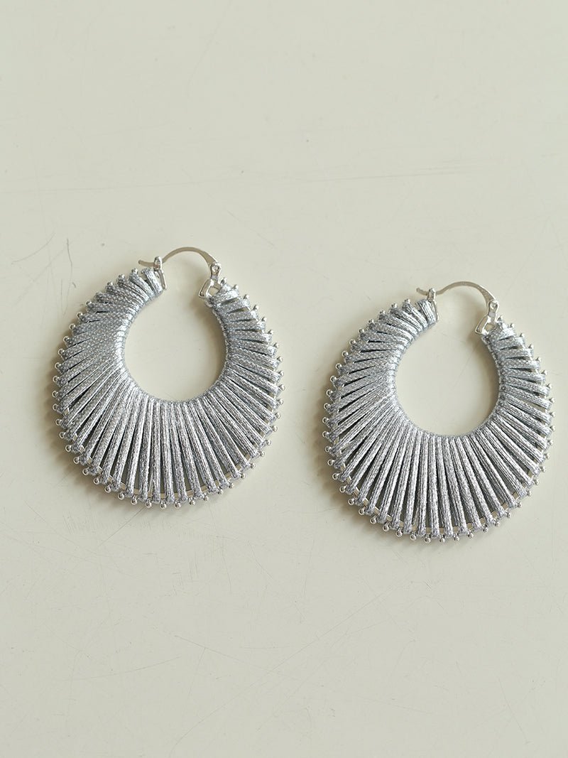 Minimalist Woven Leather Hoop Earrings-Gembea Jewelry