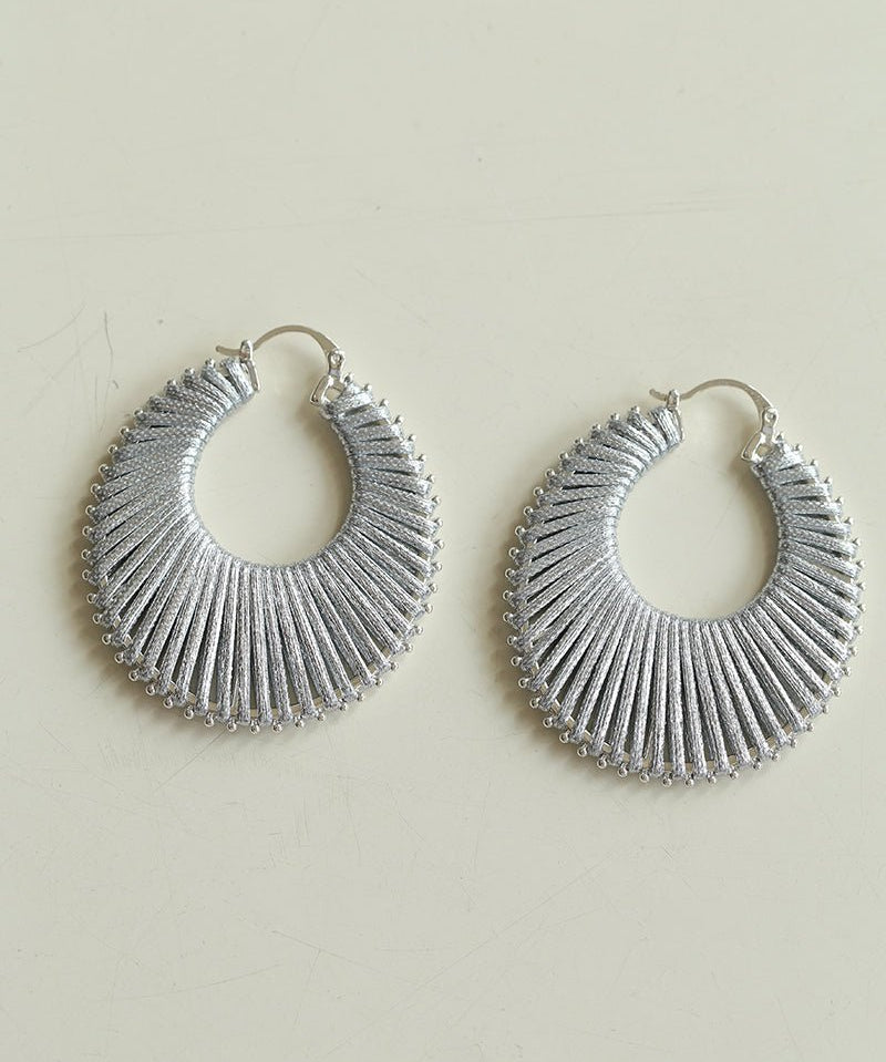 Minimalist Woven Leather Hoop Earrings-Gembea Jewelry
