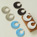 Minimalist Woven Leather Hoop Earrings-Gembea Jewelry