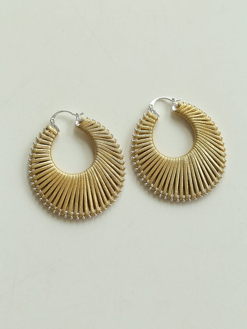Minimalist Woven Leather Hoop Earrings-Gembea Jewelry