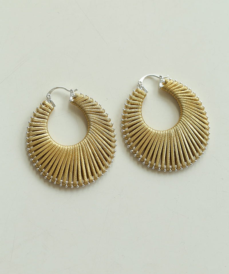 Minimalist Woven Leather Hoop Earrings-Gembea Jewelry