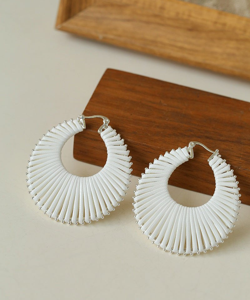 Minimalist Woven Leather Hoop Earrings-Gembea Jewelry