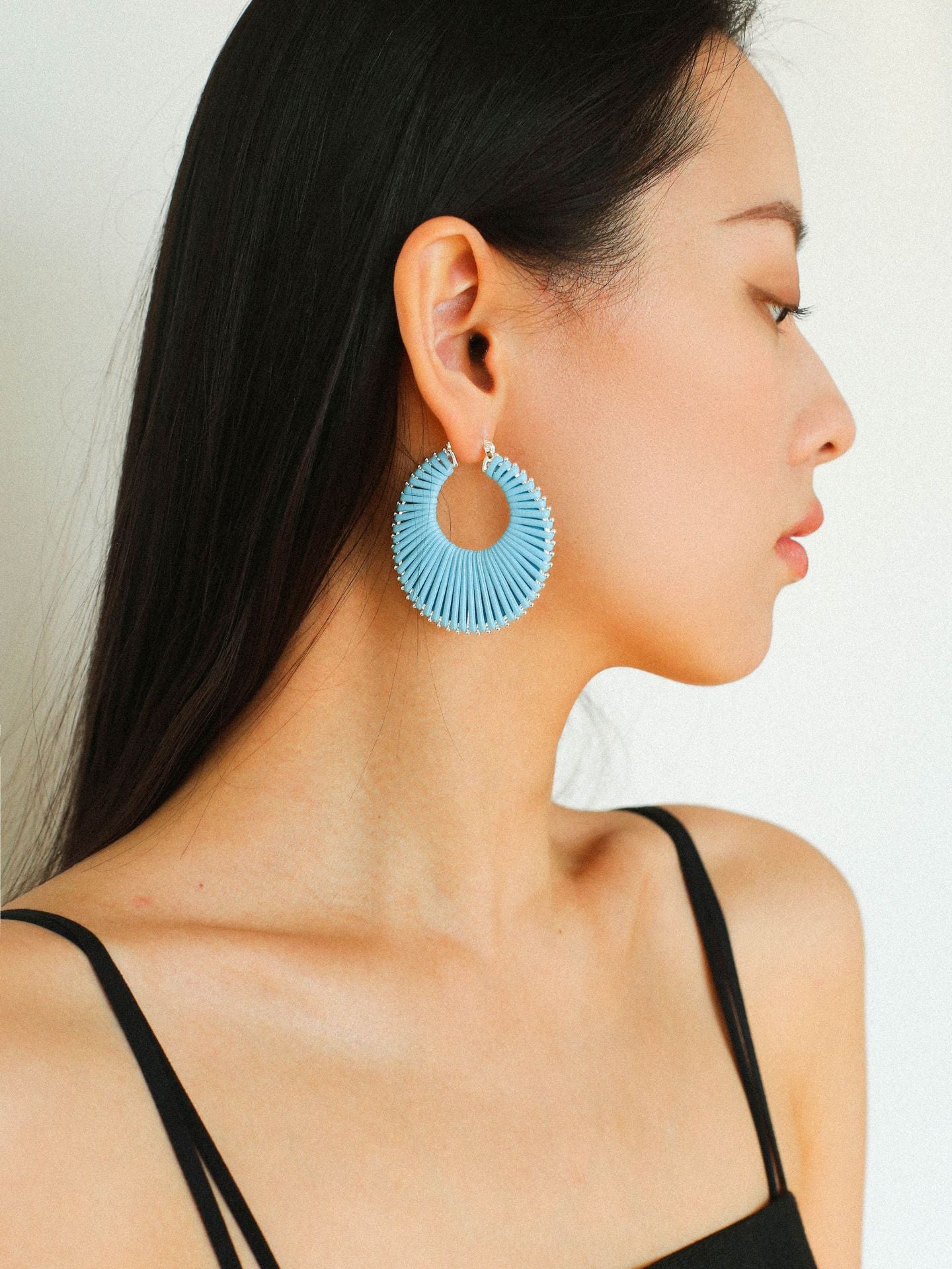 Minimalist Woven Leather Hoop Earrings-Gembea Jewelry