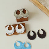 Minimalist Woven Leather Hoop Earrings-Gembea Jewelry