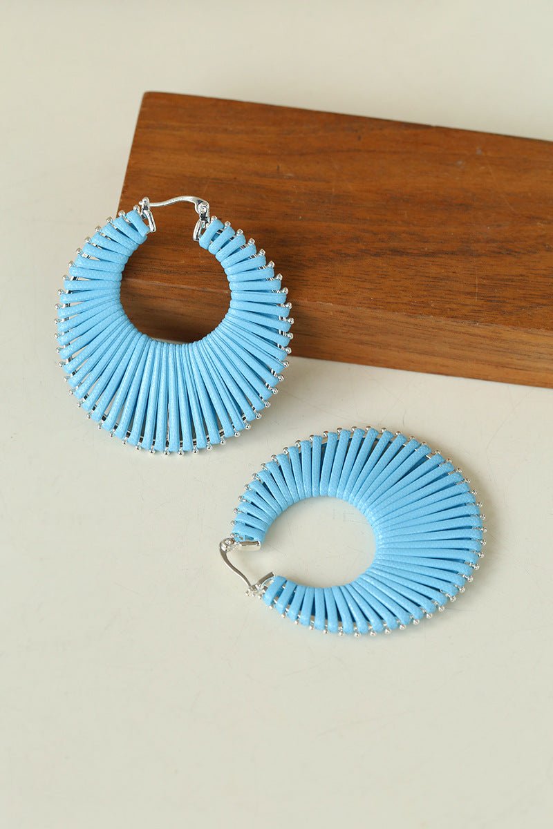 Minimalist Woven Leather Hoop Earrings-Gembea Jewelry