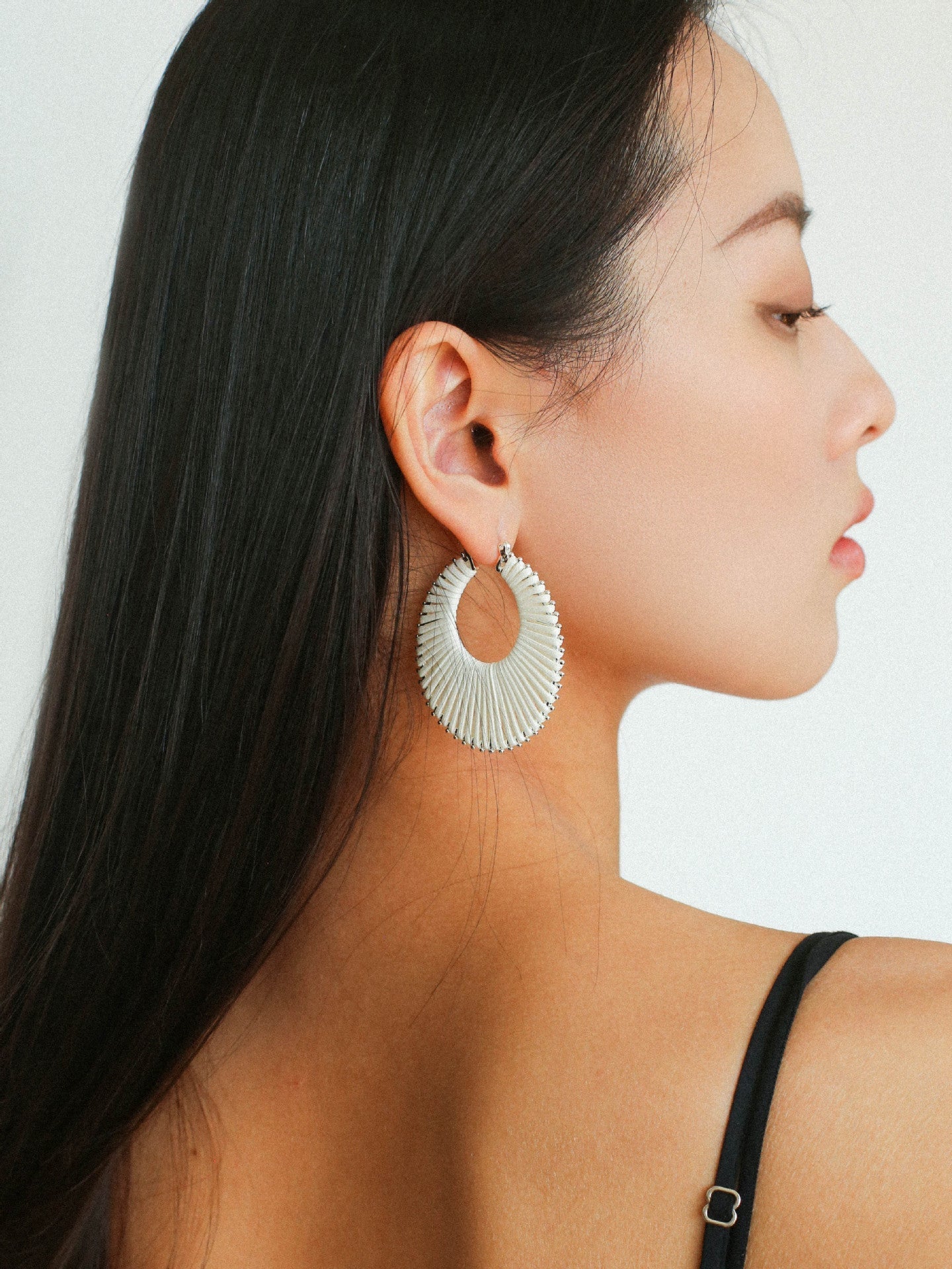 Minimalist Woven Leather Hoop Earrings-Gembea Jewelry