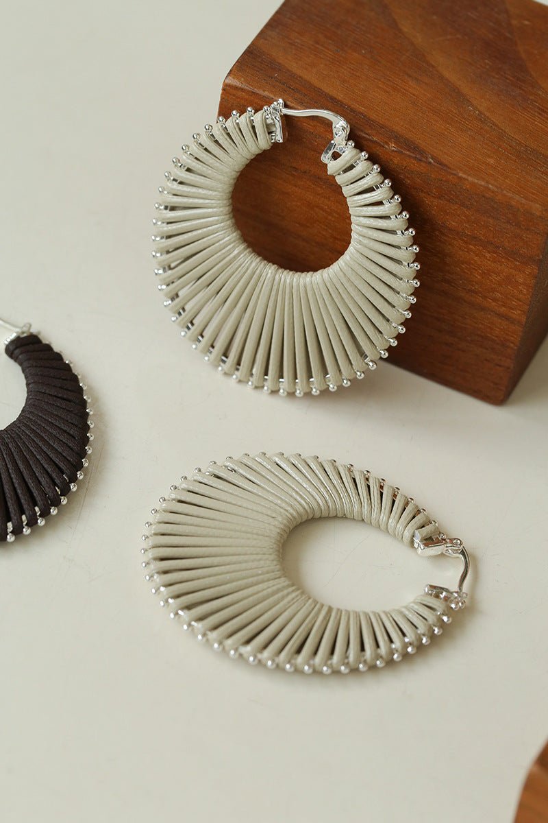 Minimalist Woven Leather Hoop Earrings-Gembea Jewelry