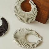 Minimalist Woven Leather Hoop Earrings-Gembea Jewelry