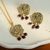 Molten Textured Metal Garnet Moss Agate Pendant Necklace gembea jewelry
