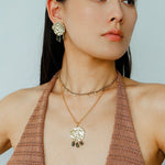 Molten Textured Metal Garnet Moss Agate Pendant Necklace gembea jewelry