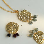 Molten Textured Metal Garnet Moss Agate Pendant Necklace gembea jewelry