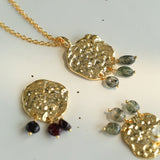 Molten Textured Metal Garnet Moss Agate Pendant Necklace gembea jewelry
