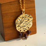 Molten Textured Metal Garnet Moss Agate Pendant Necklace gembea jewelry