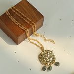 Molten Textured Metal Garnet Moss Agate Pendant Necklace gembea jewelry