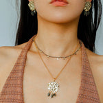 Molten Textured Metal Garnet Moss Agate Pendant Necklace gembea jewelry