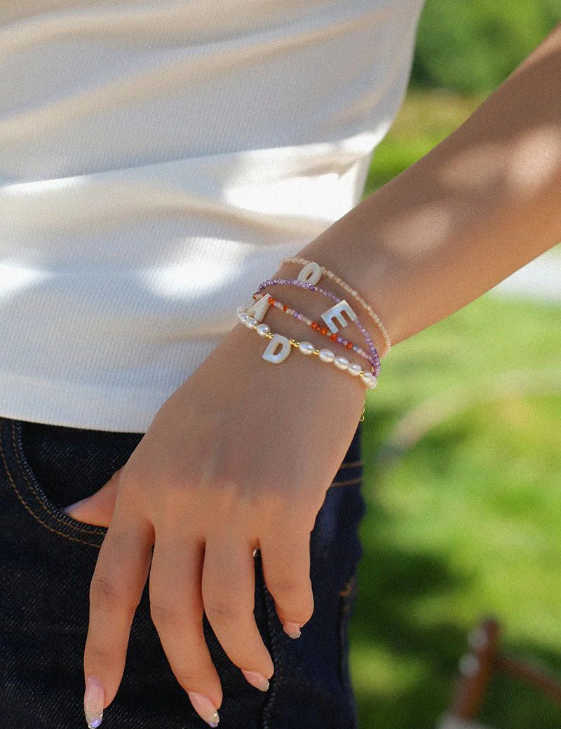 Freshwater Pearl 26-Letter Name Bracelet-Gembea Jewelry