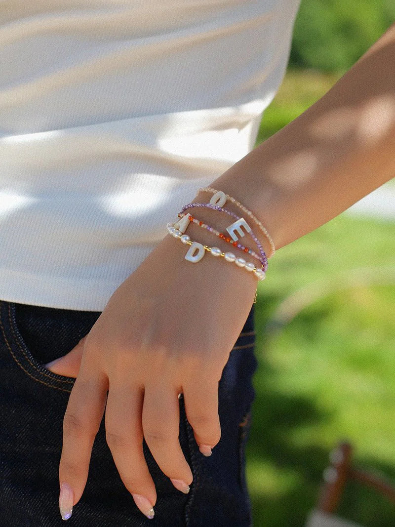 Freshwater Pearl 26-Letter Name Bracelet-Gembea Jewelry