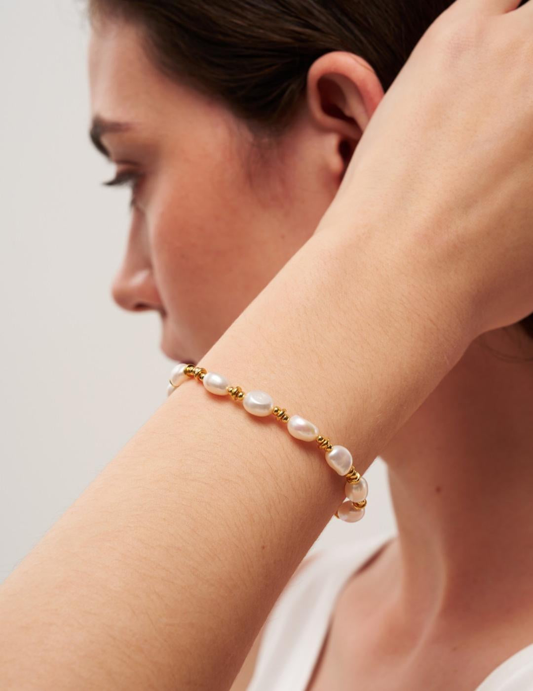 Gold Bean Baroque Pearl Beaded Bracelet gembea jewelry