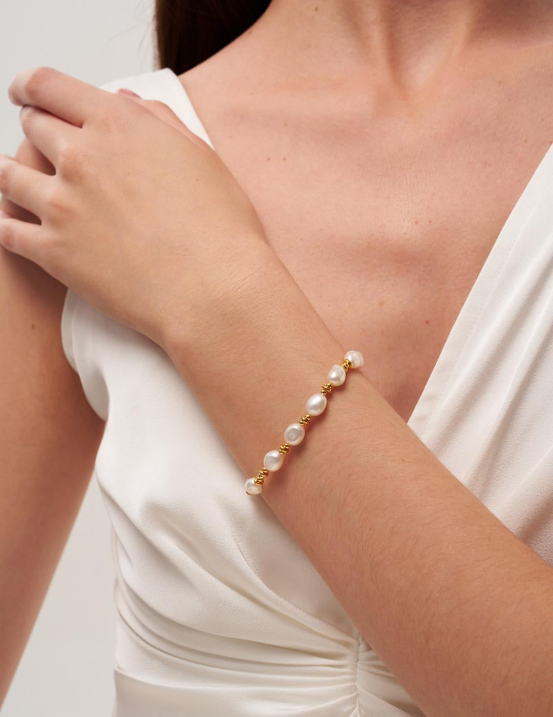 Gold Bean Baroque Pearl Beaded Bracelet gembea jewelry