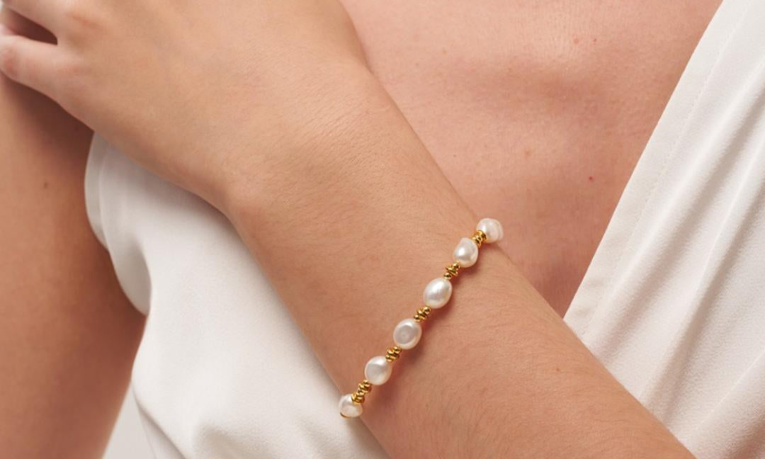 Gold Bean Baroque Pearl Beaded Bracelet gembea jewelry