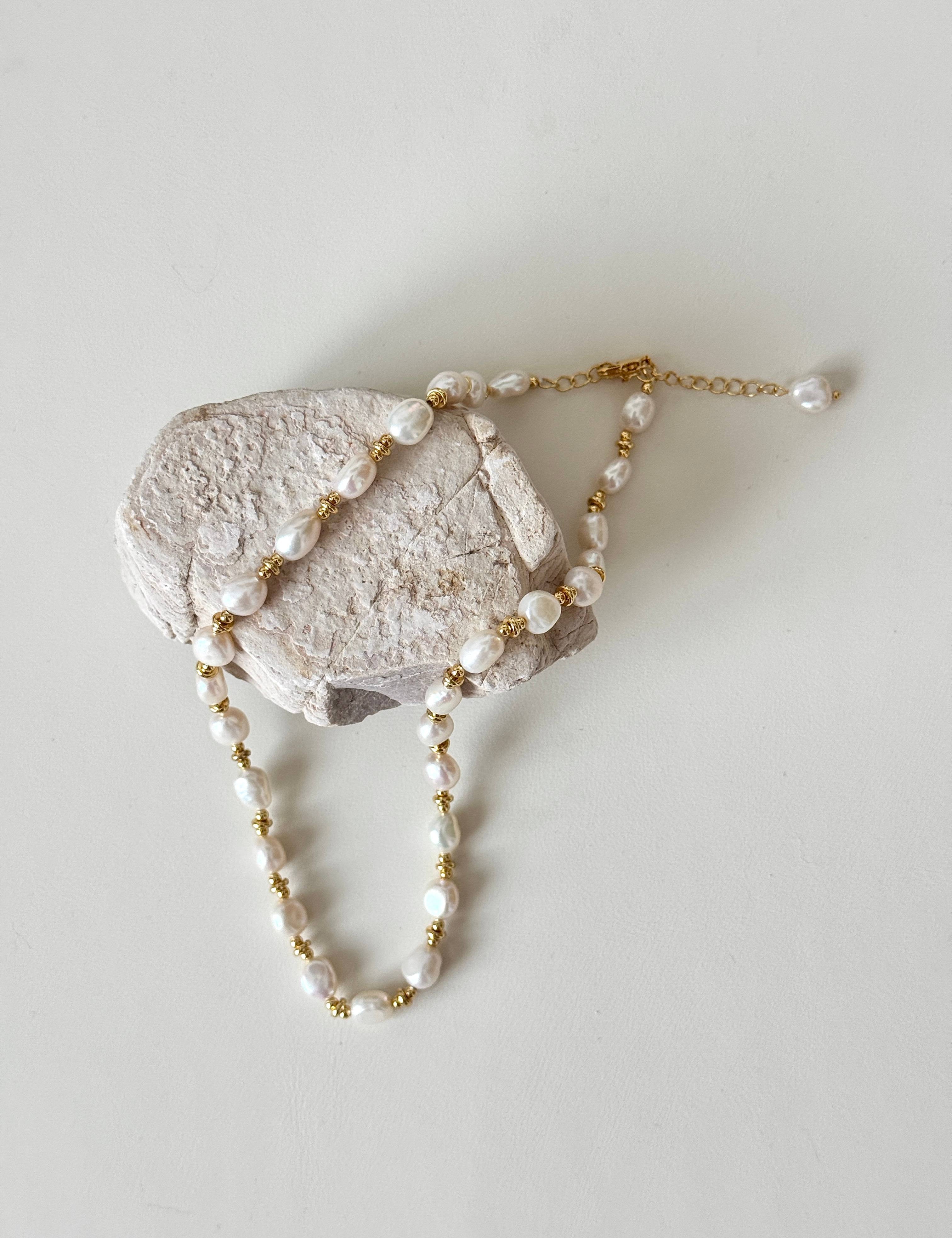 Gold Bean Baroque Pearl Beaded Necklace-gembea jewelry