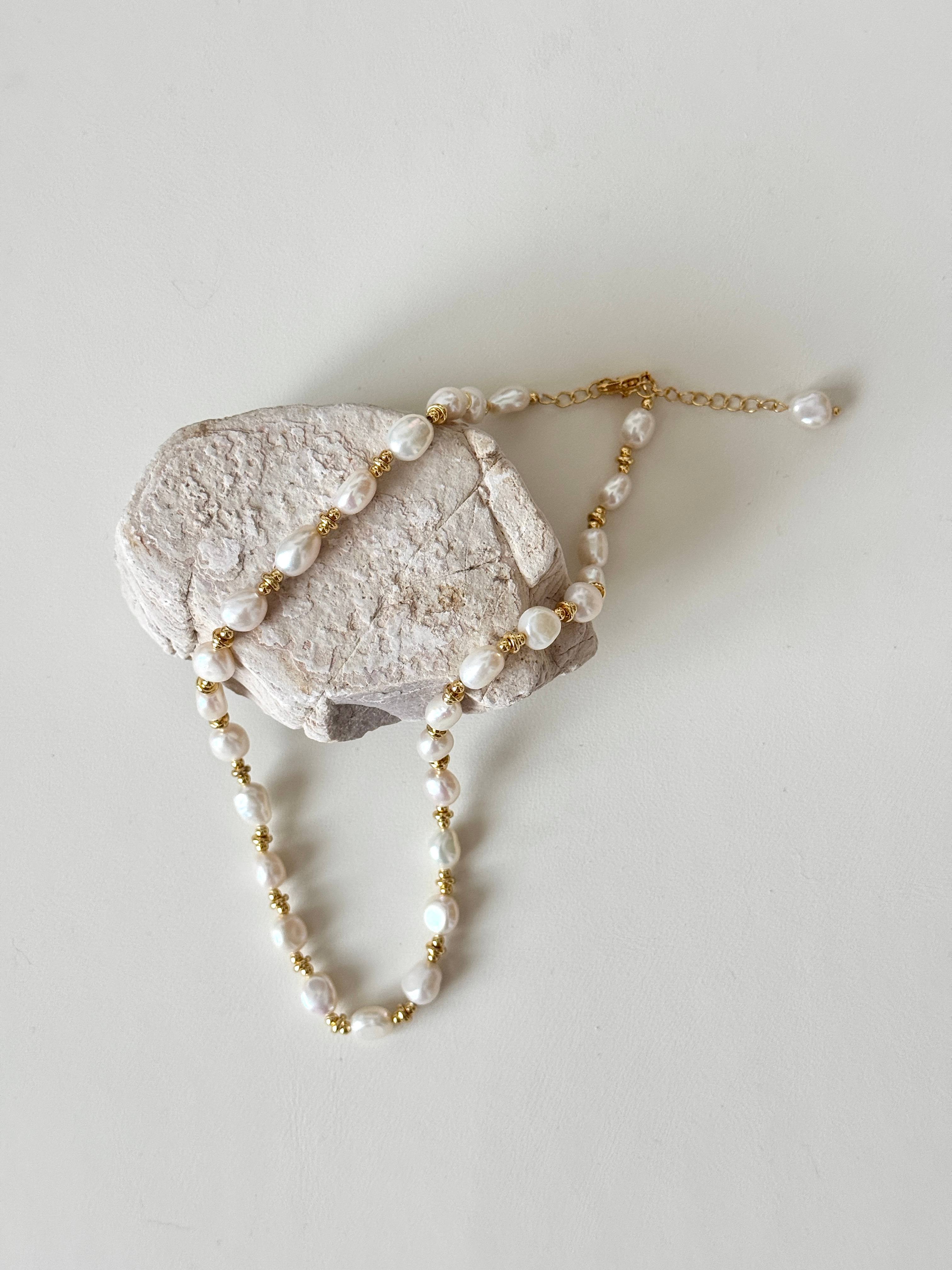 Gold Bean Baroque Pearl Beaded Necklace-gembea jewelry