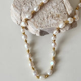 Gold Bean Baroque Pearl Beaded Necklace-gembea jewelry