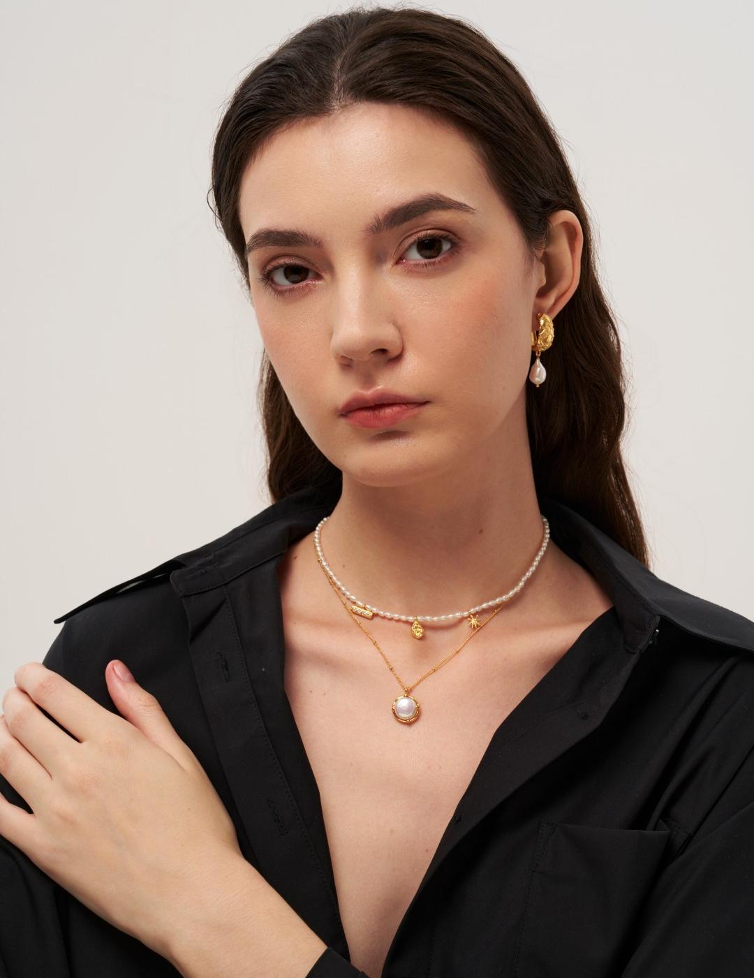 Zircon Natural Pearl Beaded Choker Necklace