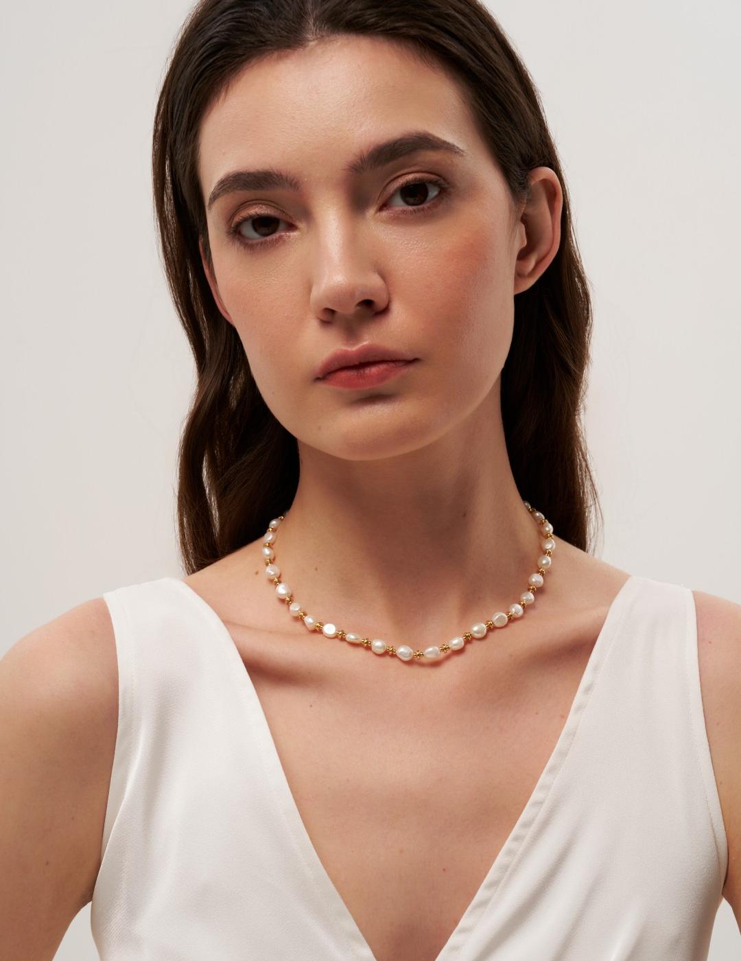 Gold Bean Baroque Pearl Beaded Necklace gembea jewelry