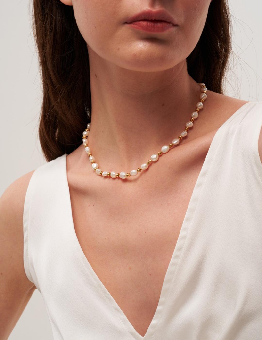 Gold Bean Baroque Pearl Beaded Necklace gembea jewelry