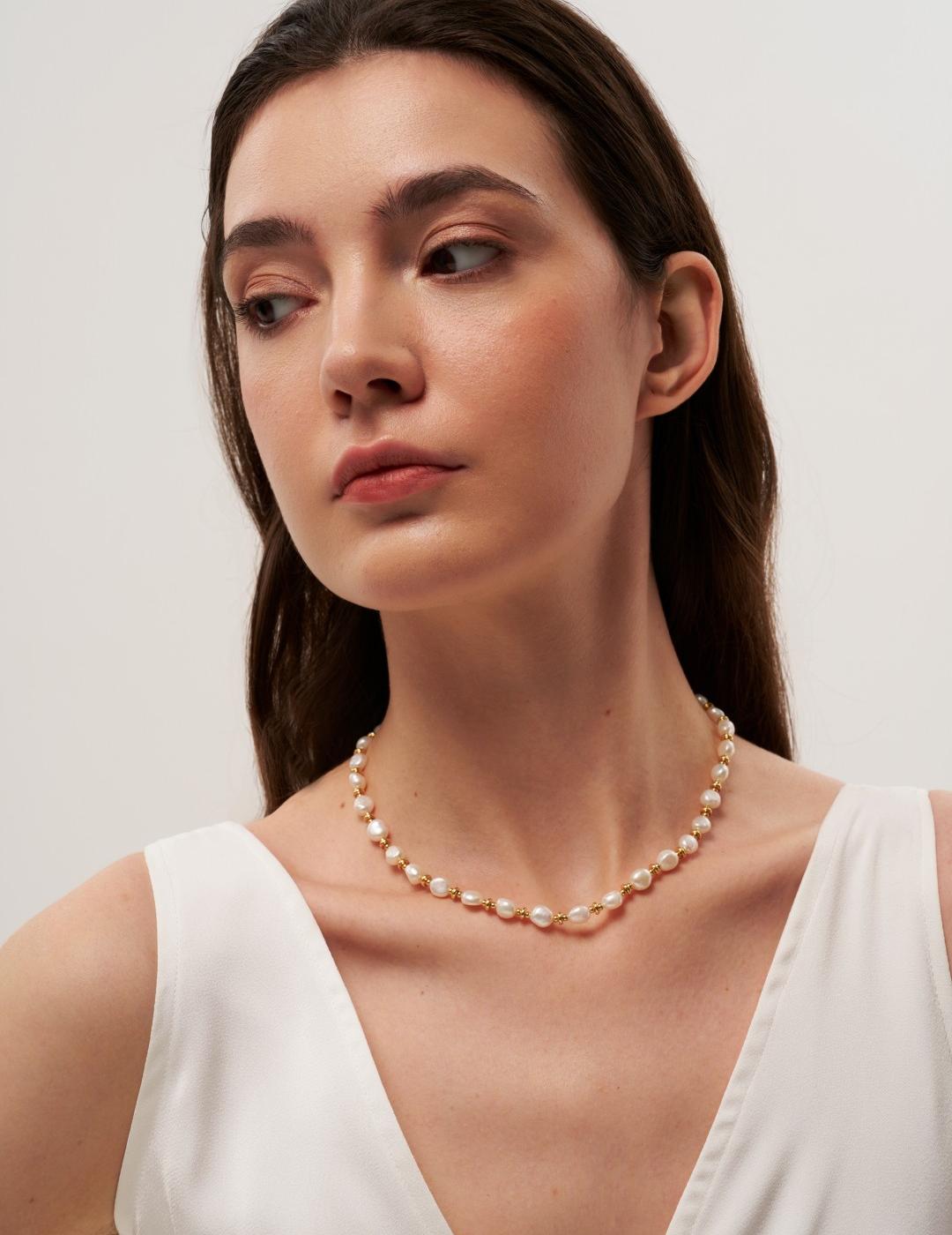 Gold Bean Baroque Pearl Beaded Necklace gembea jewelry