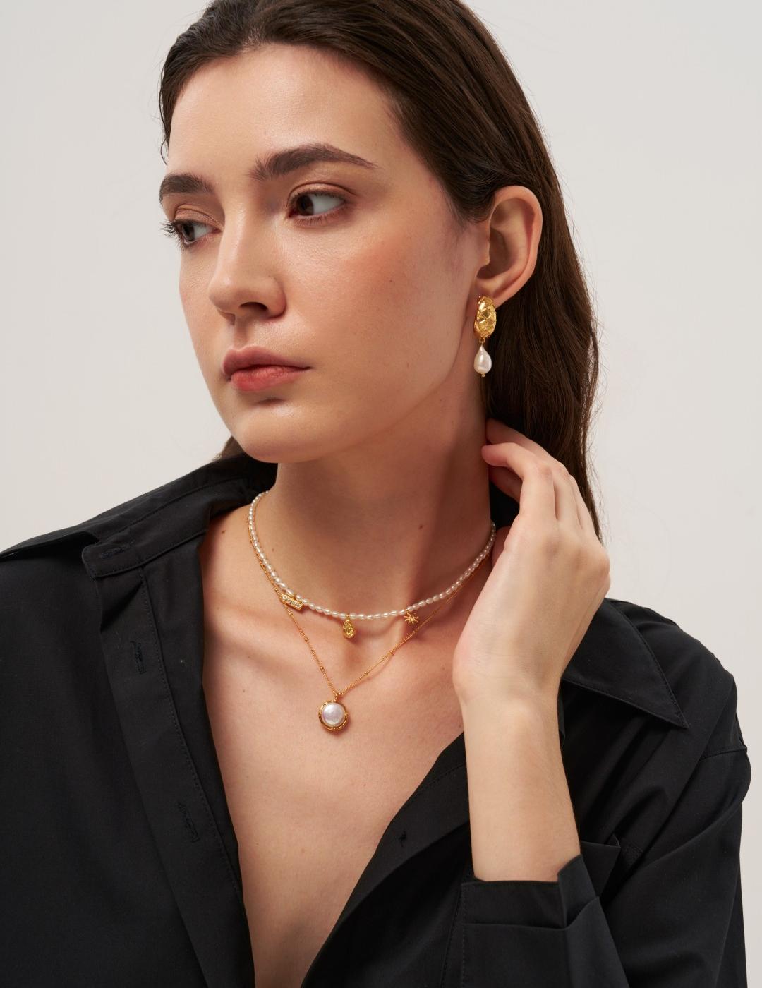 Round Baroque Pearl Pendant Chain Necklace gembea jewelry