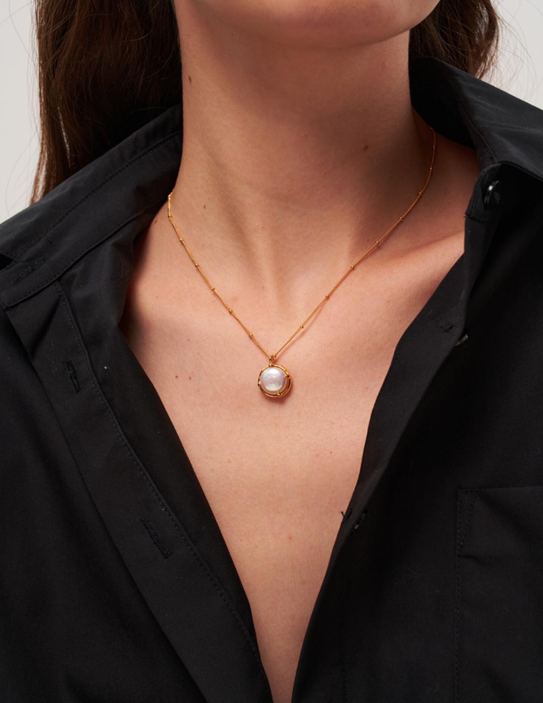 Round Baroque Pearl Pendant Chain Necklace gembea jewelry