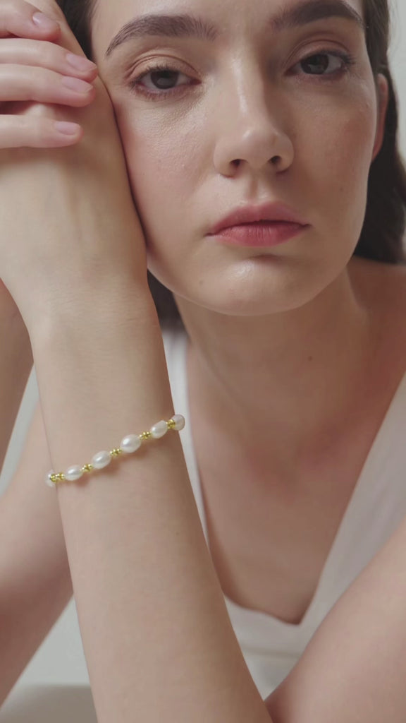 Gold Bean Baroque Pearl Beaded Bracelet gembea jewelry