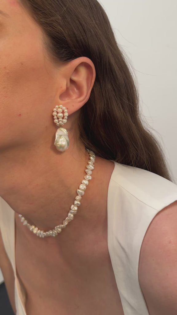 Hand-woven Genuine Baroque Pearl Earrings gembea jewelry