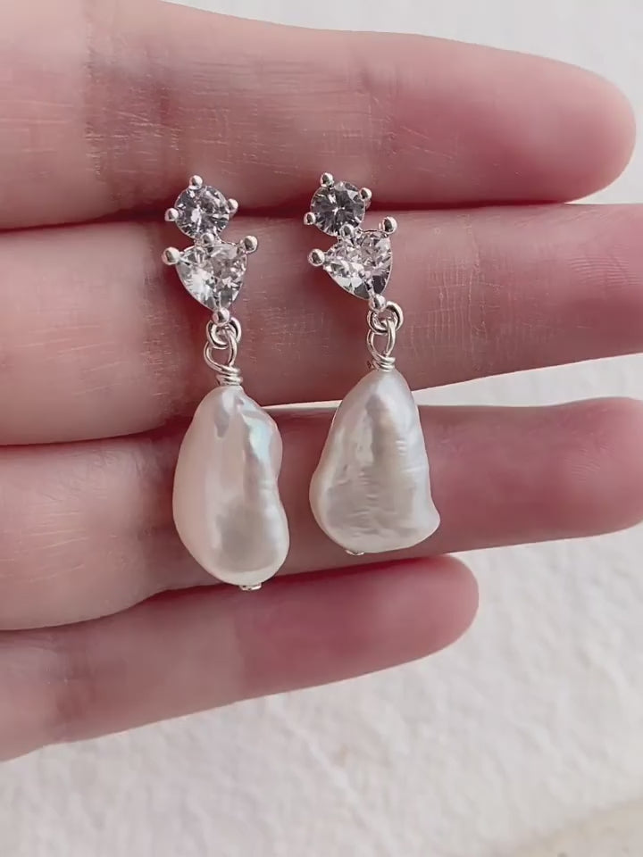 Stella Cubic Zirconia Baroque Pearl Earrings gembea jewelry