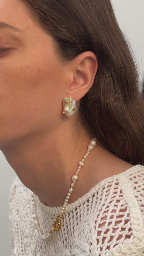 Viva Natural Baroque Pearl Stud Earrings gembea jewelry