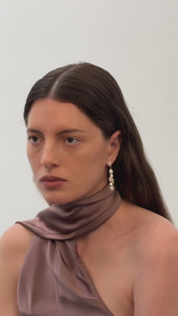 Capri Irregular Blue Zircon Pearl Long Earrings GEMBEA JEWELRY