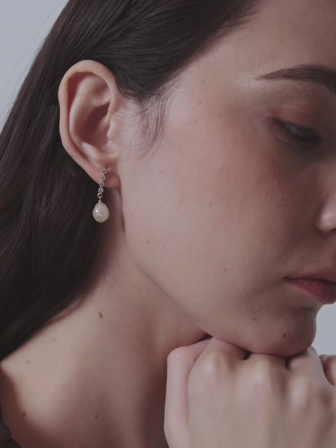 Vertical Zircon Freshwater Pearl Earrings gembea jewelry