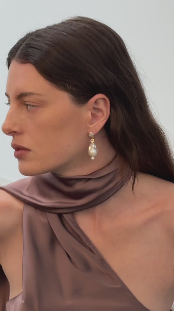 Amalfi Large Baroque Pearl Drop Earrings-Champagne gembea jewelry