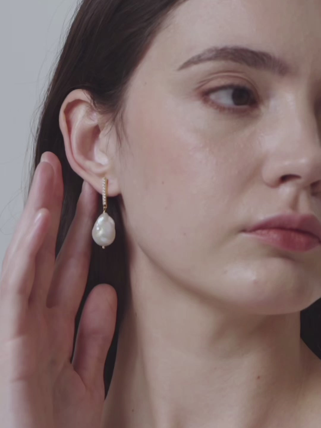 Vertical Zircon Baroque Pearl Drop Earrings gembea jewelry