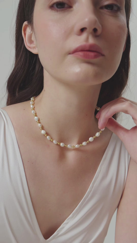 Gold Bean Baroque Pearl Beaded Necklace gembea jewelry