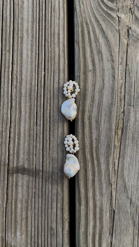 Hand-woven Genuine Baroque Pearl Earrings-gembea jewelry