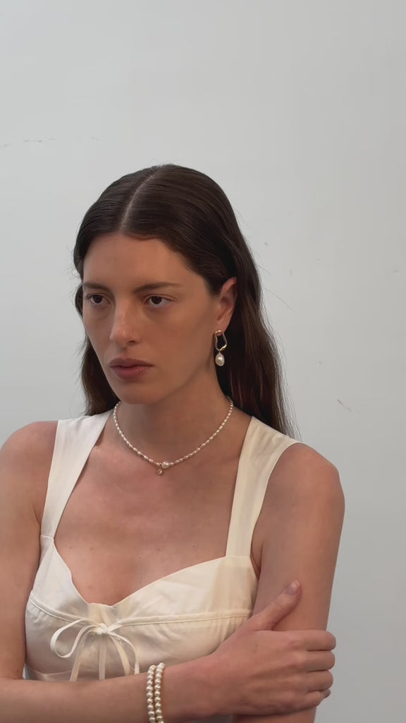 Silent Glow Cubic Zircon Pendant Pearl Necklace gembea jewelry