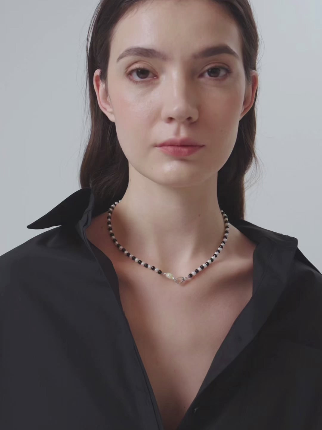 Bean Pod Black Agate Pearl Beaded Necklace gembea jewelry