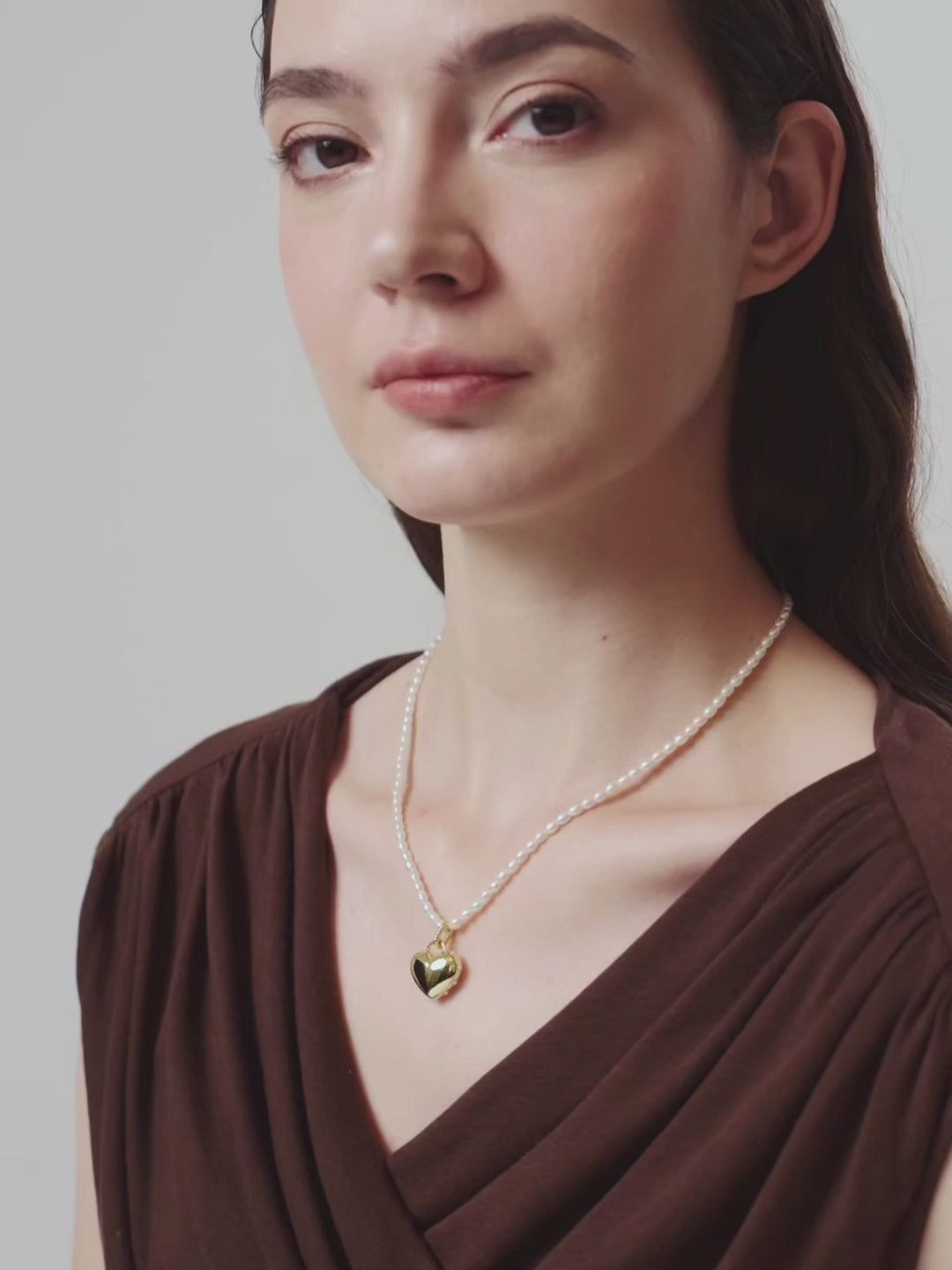 Golden Heart Pendant Pearl Beaded Necklace gembea jewelry