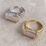 Rectangular Baroque Pearl Open Ring-Gembea Jewelry